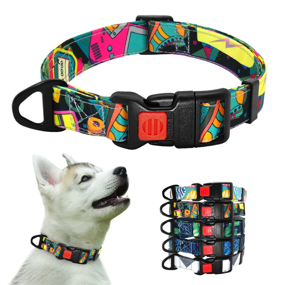 Collier en nylon avec motifs multicolores pour chien